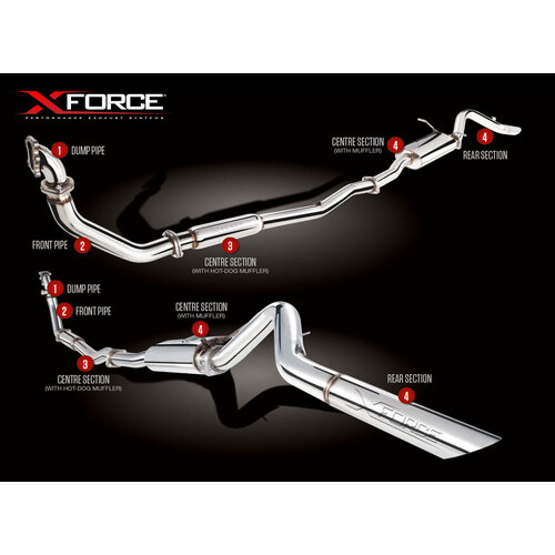 XForce 3in Turbo-Back System with No Cat in Raw Finish 409 (Navara D22 07-15)