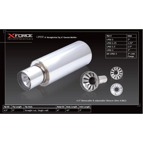 XForce Universal 6in Cannon Muffler - 2.5in Inlet/4.5in Straight-Cut Tip