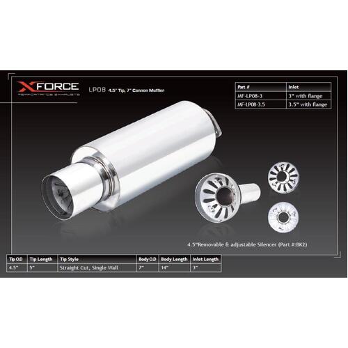 XForce 7in Cannon Muffler with Flange - 3.5in Inlet/4.5in Straight Cut Tip