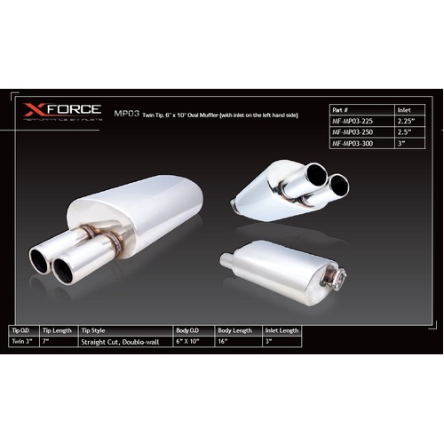 XForce Universal Oval Muffler - 2.5in Inlet/Straight-Cut Twin Tip