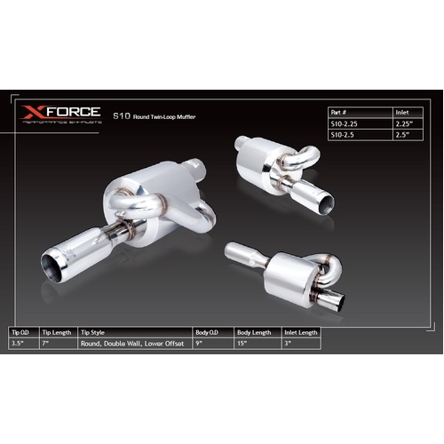 XForce 2.5in Inlet Lower Offset Round Twin-Loop Muffler S10-250