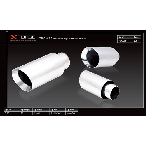 XForce 3.5in Round Angle-Cut Double Wall Tip (2.5in Inlet) Stainless Steel