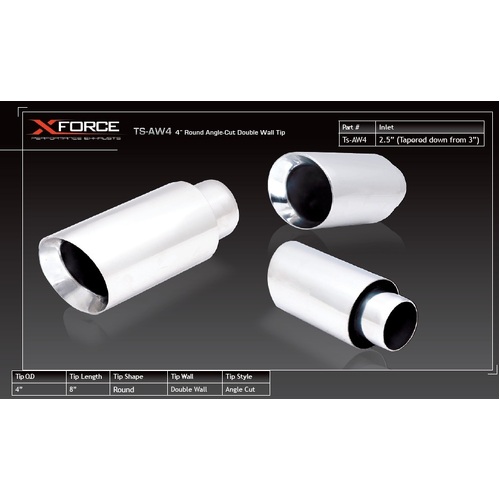 XForce Universal Tips - 2.5in Inlet 4in Round Angle-Cut Double Wall Tip
