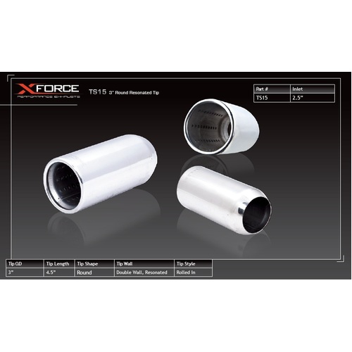 XForce Universal Tips - 2.25in Inlet Rolled In 3in Round Resonated Tip