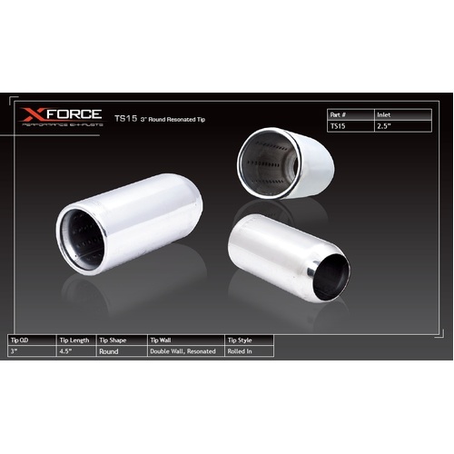 XForce Universal Tips - 3in Inlet Rolled In 3in Round Resonated Tip