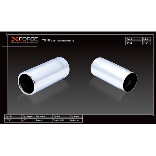 XForce Universal Tips - 2.25in Inlet/2.75in Round Rolled-In Tip Stainless Steel