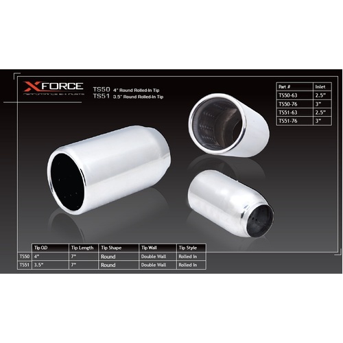 XForce Universal Tips - 2.25in Inlet 4in Straight-Cut Round Rolled-In Tip
