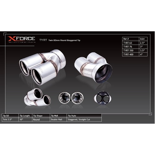 XForce Universal Tips - 2.5in Inlet/Twin 3in Straight-Cut Round Staggered Tip