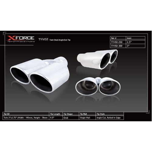 XForce 3 x 3.75in Oval Angle-Cut Rolled-In Tip (2.5in Inlet) Stainless Steel