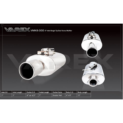 XForce Varex Universal Oval Muffler - 3in Inlet/Single Tip VMK6-300