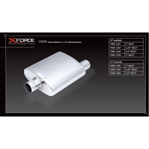 XForce Universal Muffler - 2.25in Inlet Centre Offset 4in x 10in Oval Resonator