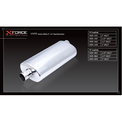 XForce Universal Muffler - 2.5in Inlet Centre Offset 5in x 8in Oval Resonator