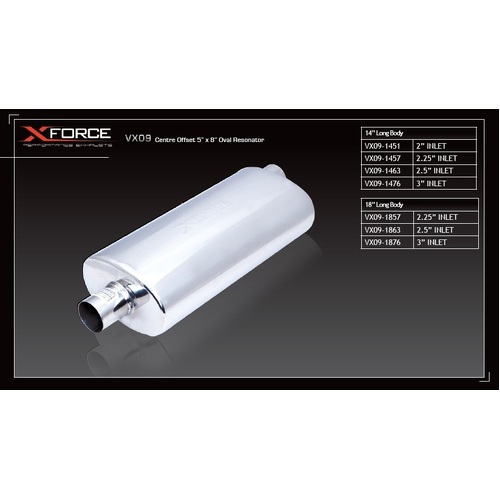 XForce Universal Muffler - 3in Inlet Centre Offset 5in x 8in Oval Resonator VX09-1476