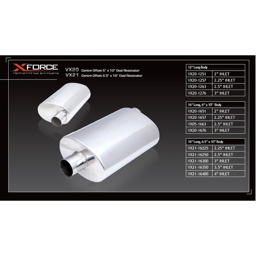 XForce Universal Muffler - 2.5in Inlet Centre Offset 6in x 10in Oval Resonator