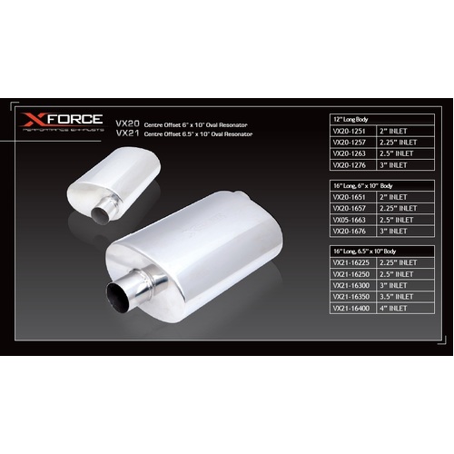 XForce Universal Muffler - 3.5in Inlet Centre Offset 6.5in x 10in Oval Resonator