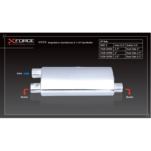 XForce Universal Muffler - 3in S-Side In Dual-Side Out - 6 x 10in Oval Muffler